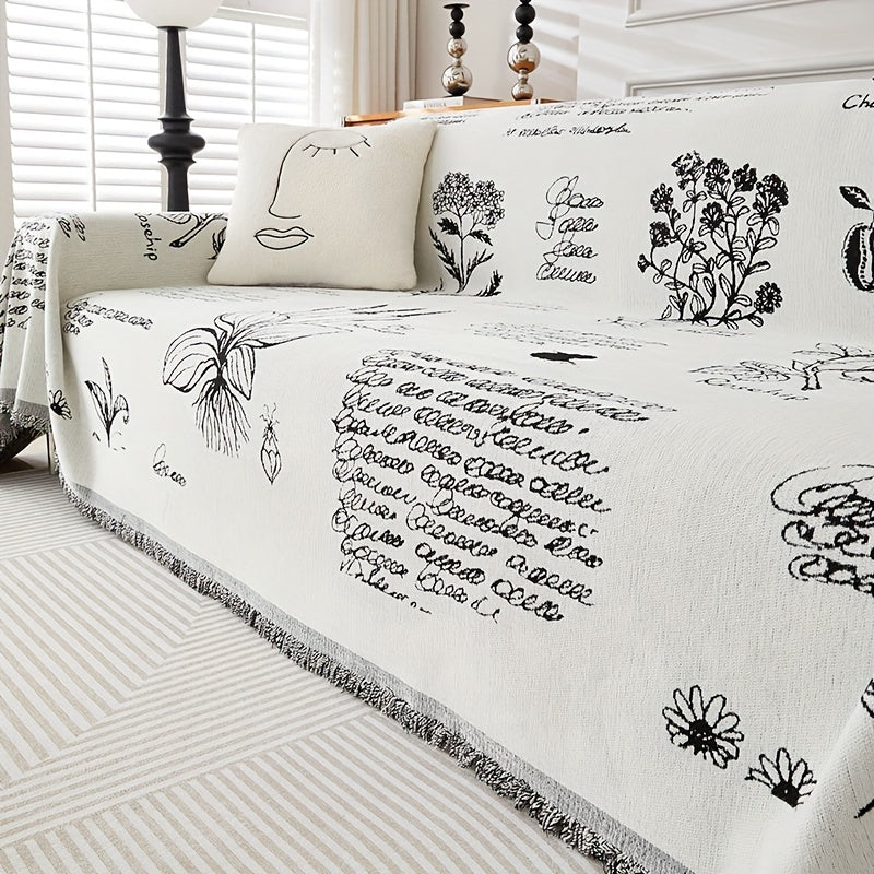 All-season chenille sofa cover with boho style