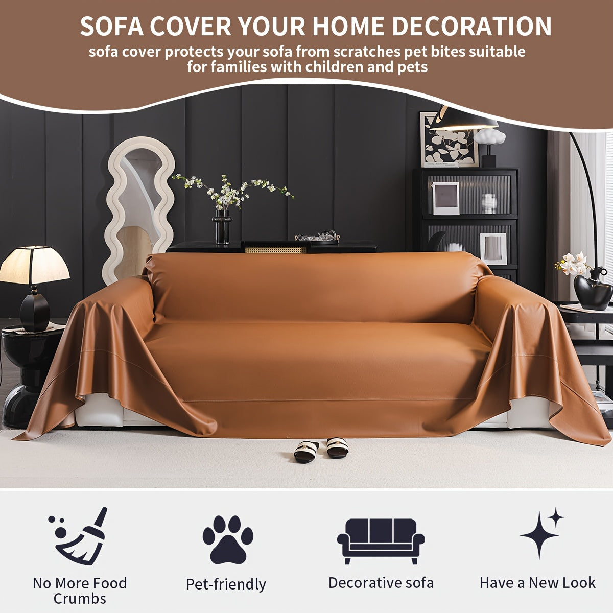 Durable faux leather couch cover with sleek look