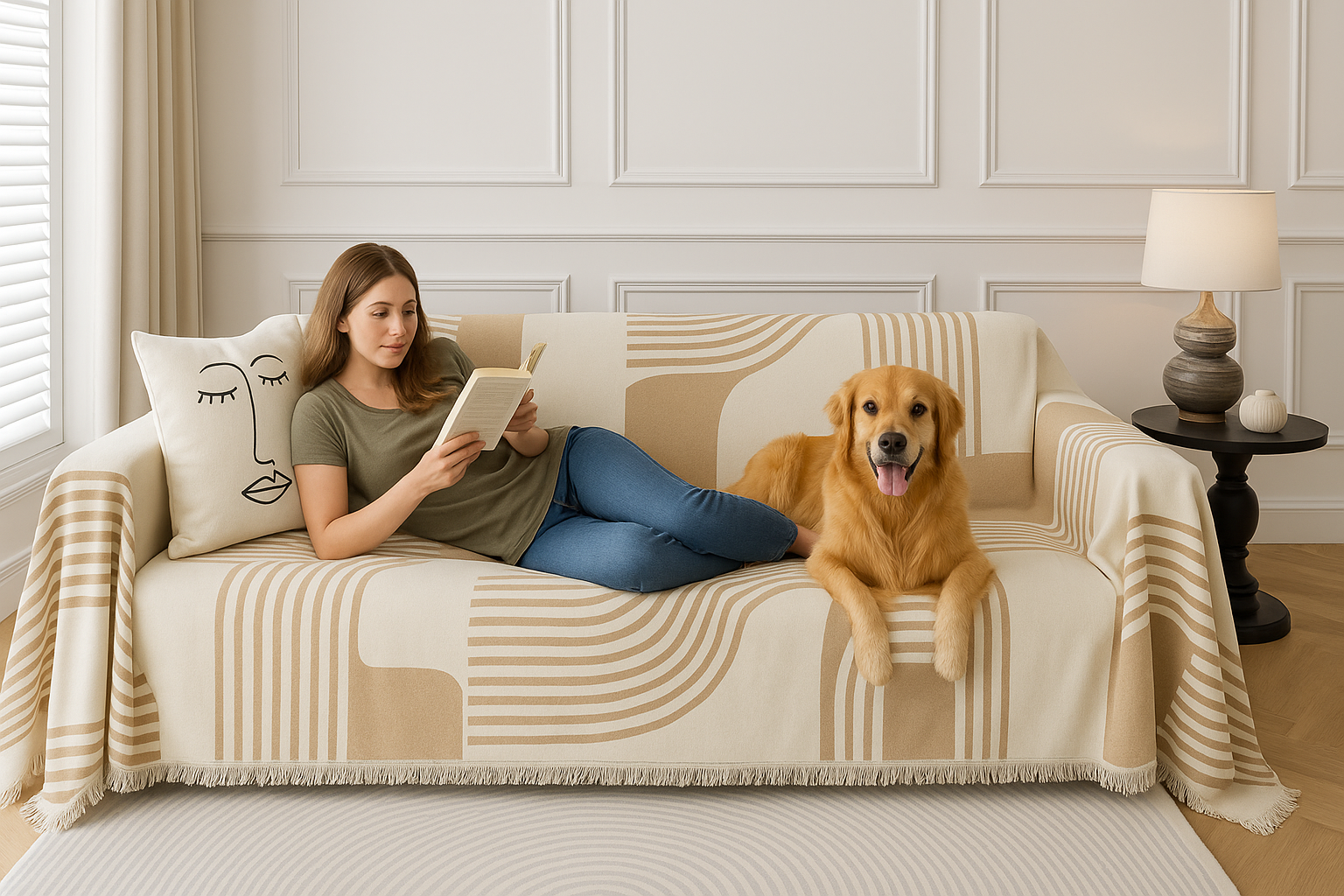 Bohemian Water Resistant Sofa Cover with Fringe Accents