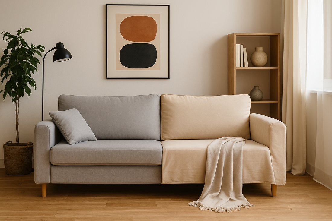 Modern UK living room showing sofa transformation with washable sofa cover — Sofa Decor UK.