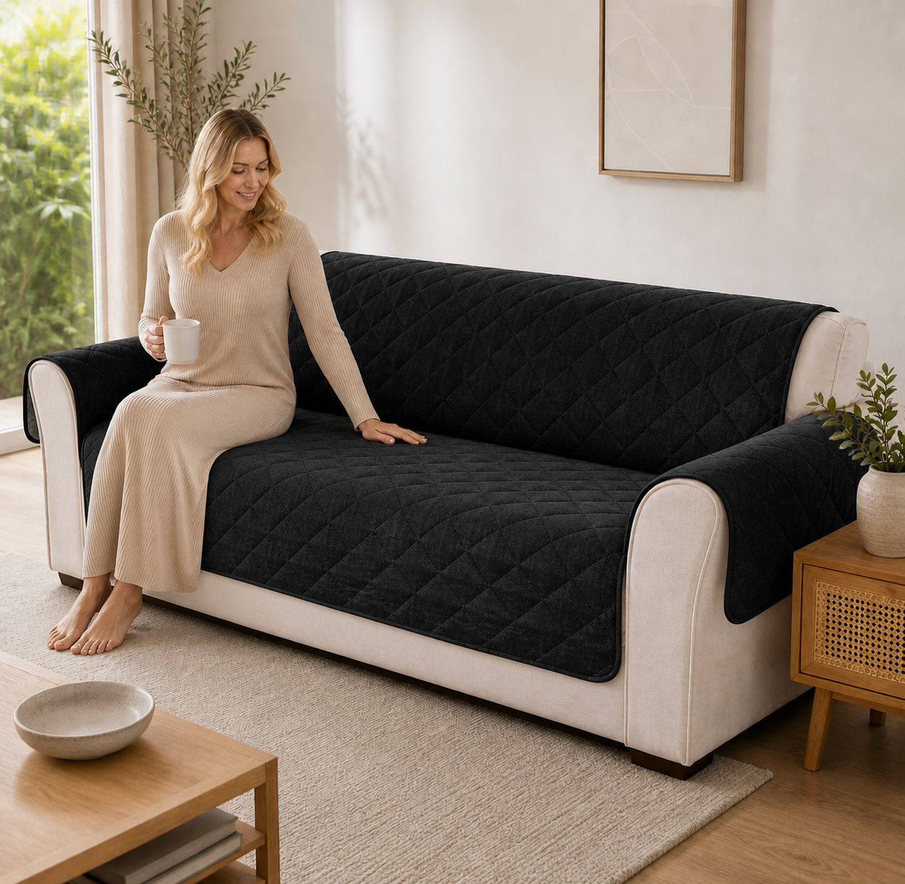Sofa Decor Quinn Water Resistant Quilted Sofa Cover featured product image for water resistant sofa cover in the UK - black / 1seat