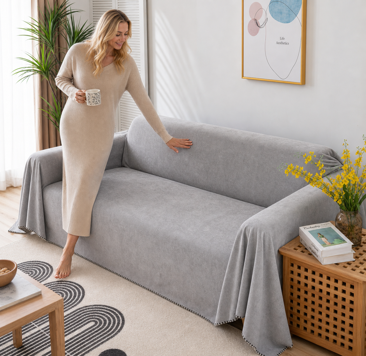 Sofa Decor Slate Water Resistant Sofa Blanket Cover lifestyle product image for water resistant sofa throw cover in the UK