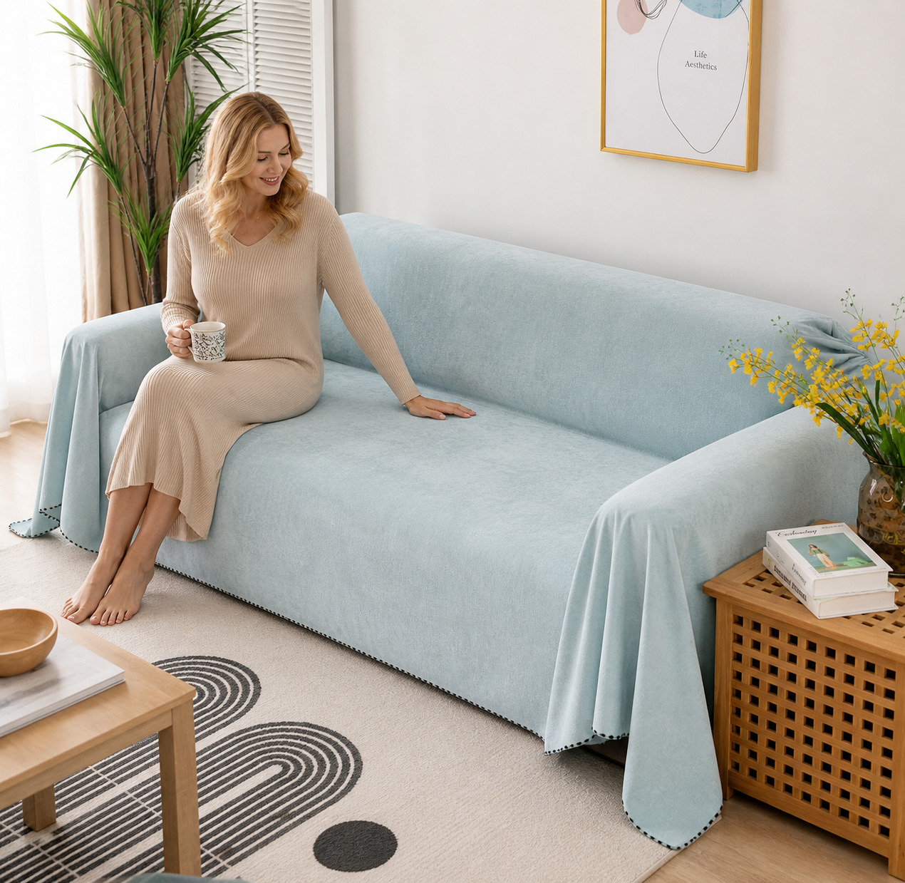 Sofa Decor Slate Water Resistant Sofa Blanket Cover lifestyle product image for water resistant sofa throw cover in the UK