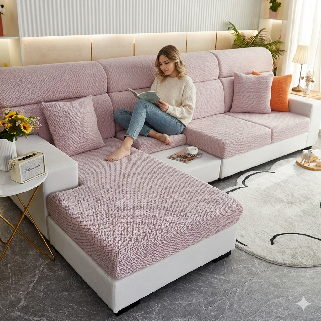 Sofa Decor Milan Twill Stretch Sofa Slipcover lifestyle product image for jacquard sofa slipcover in the UK - 10 colour, 1 size