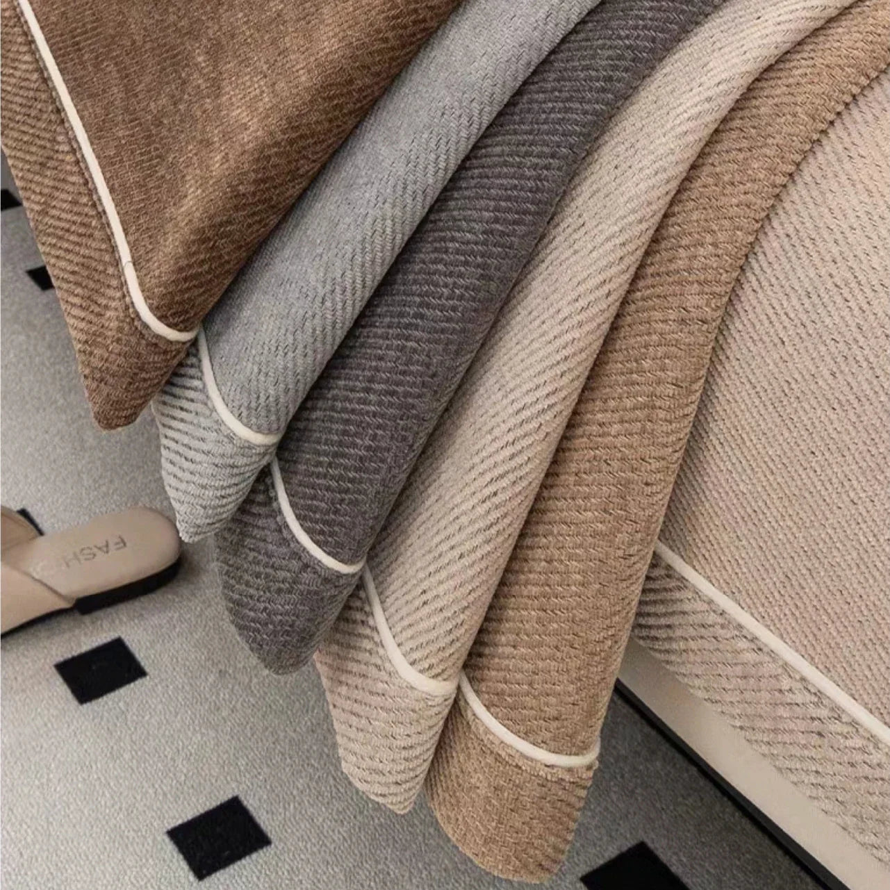 Sofa Decor Geneva Heavy Chenille Sofa Protector lifestyle product image for chenille sofa throw cover in the UK - Dark Grey / 90X210cm