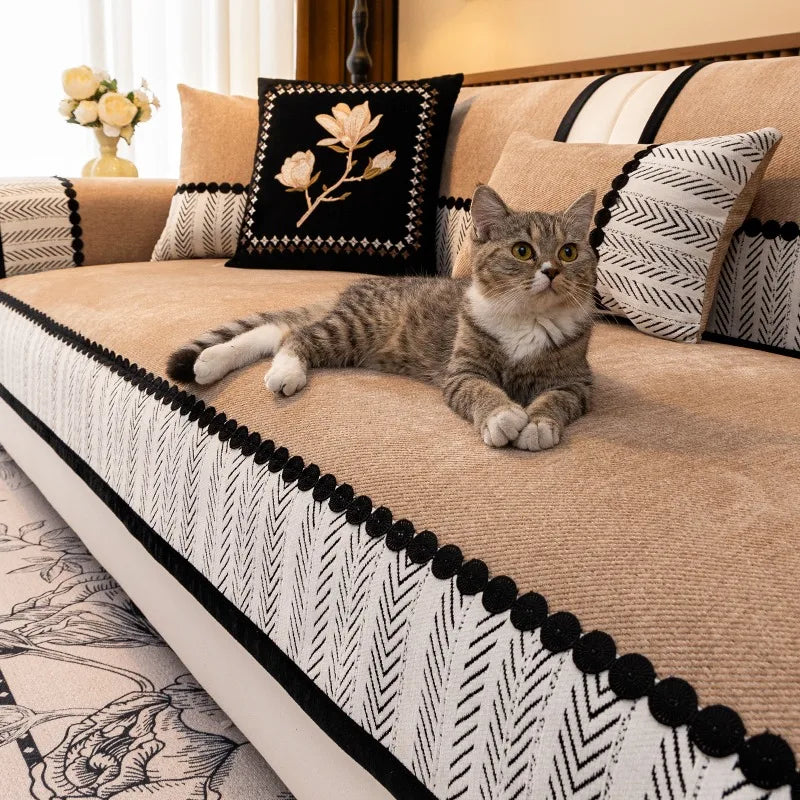 Sofa Decor Marlow Chenille Sofa Seat Cover lifestyle product image for chenille sofa cushion cover in the UK - Beige / 90x240cm