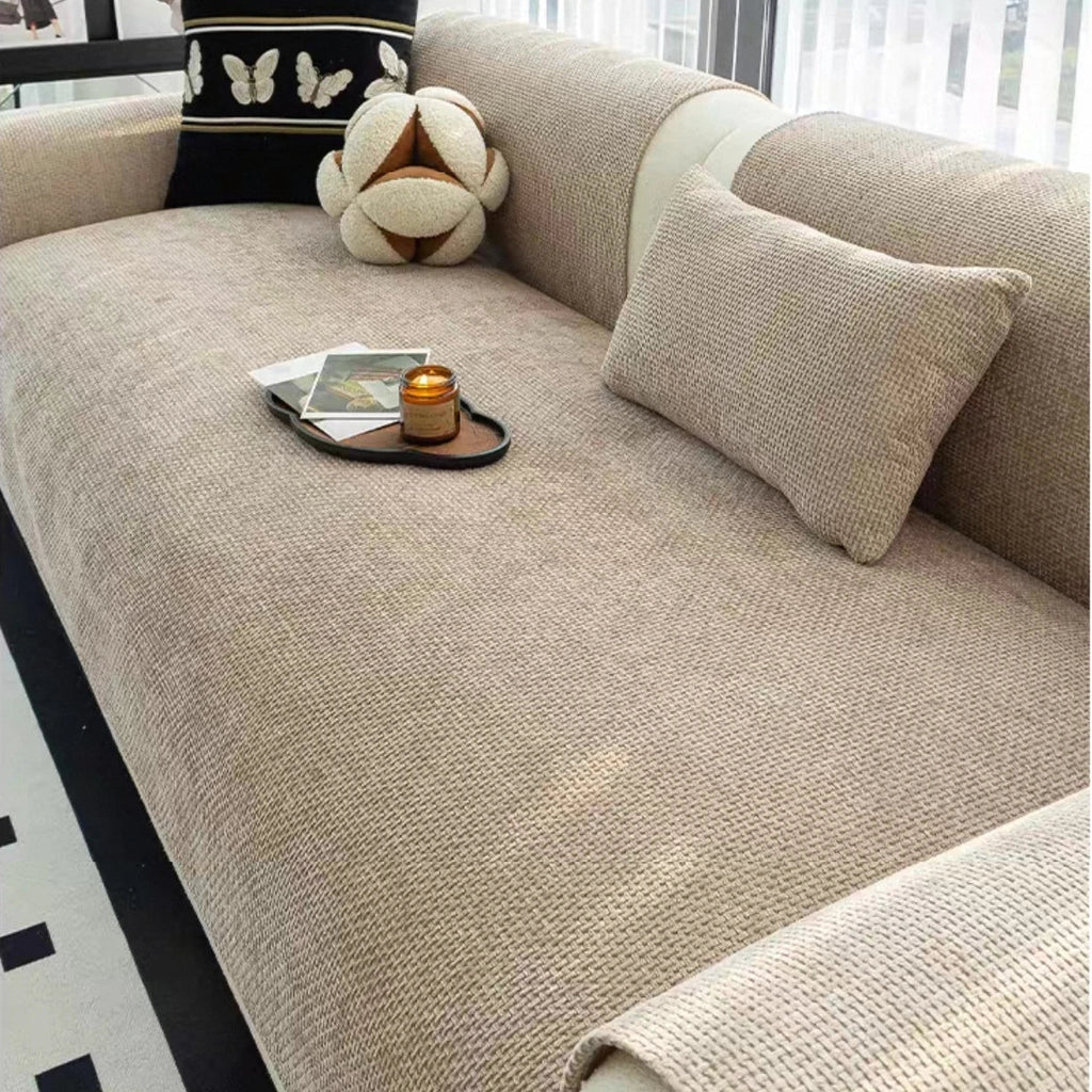 Sofa Decor Oslo Minimal Jacquard Sofa Cover lifestyle product image for jacquard sofa cover in the UK - Grey / 90*240cm