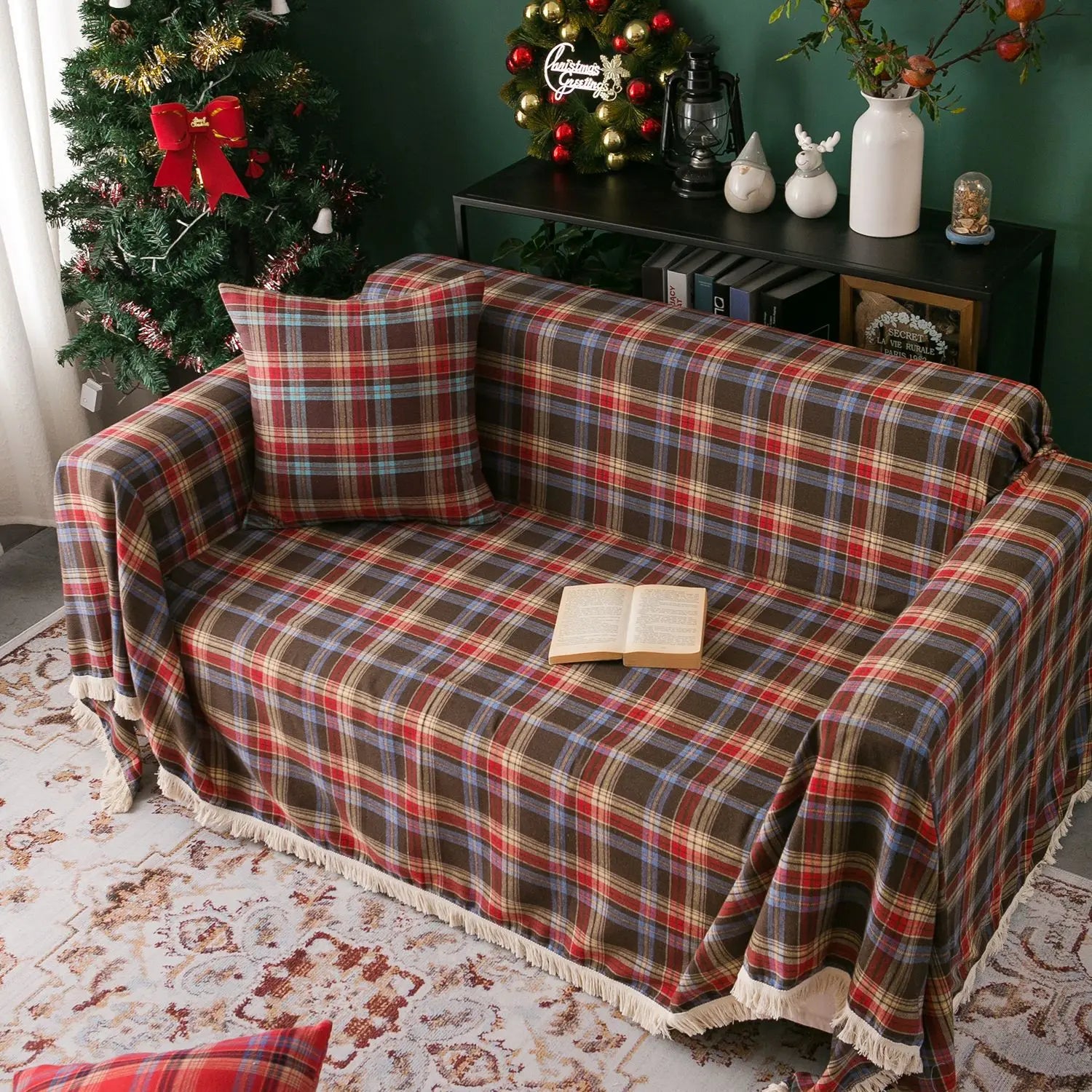 Sofa Decor Harper Plaid Sofa Cover stretch sofa cover in the UK - colour and texture view 3 - 180x340cm size