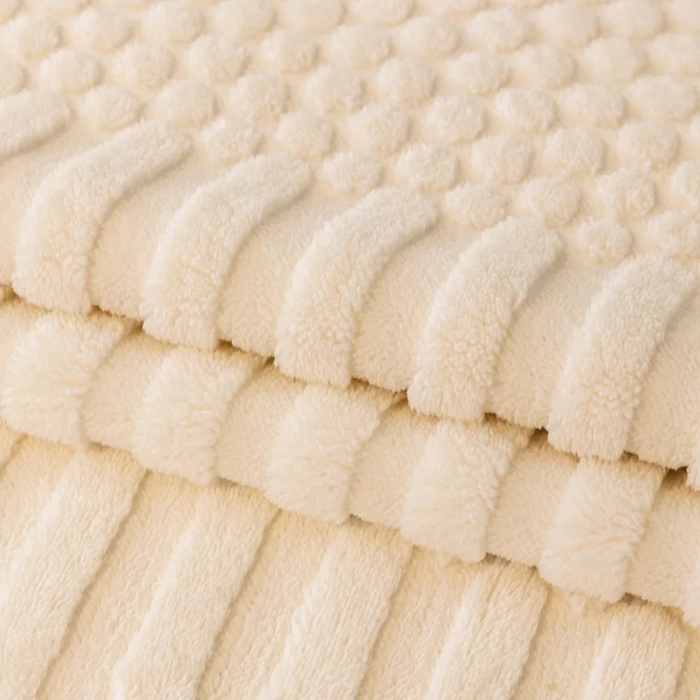 Sofa Decor Kora Geometric Fleece Sofa Cover lifestyle product image for stretch sofa cover in the UK - Cream / 70*70cm