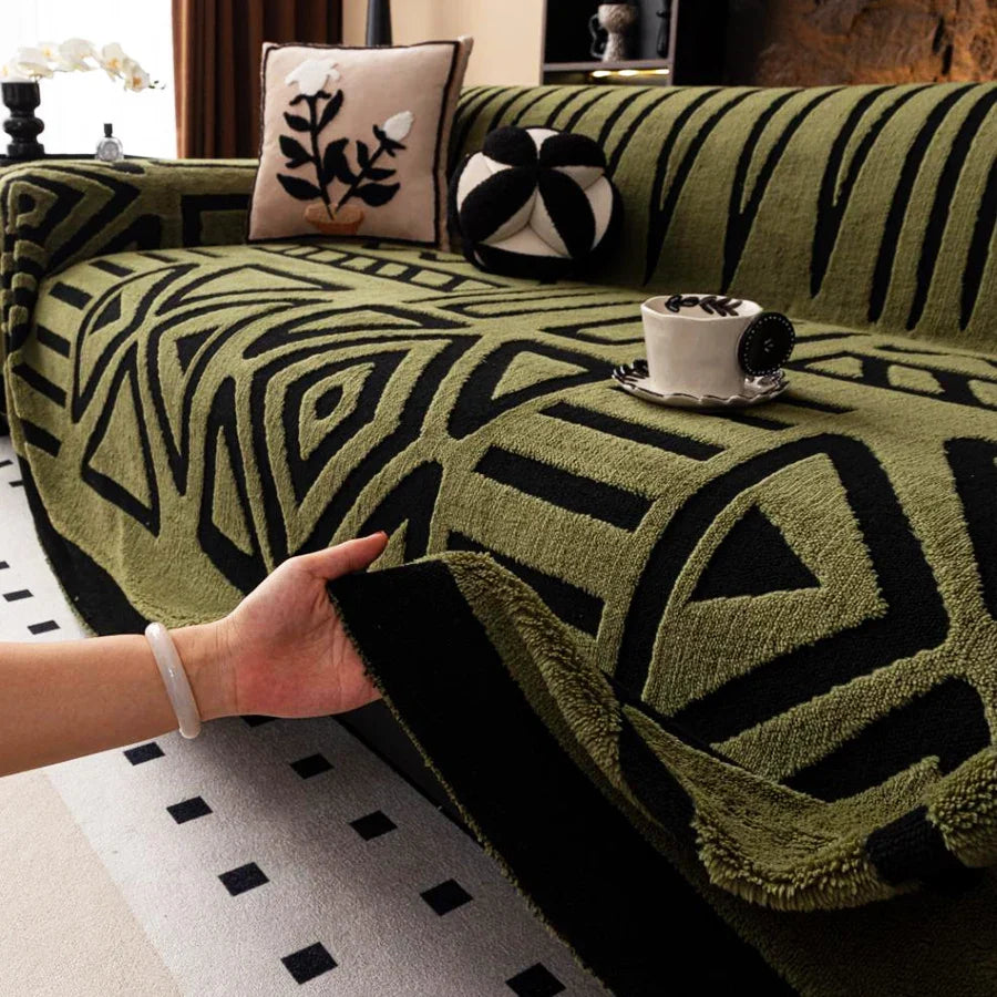 Sofa Decor Valencia Boho Jacquard Sofa Throw lifestyle product image for boho sofa throw cover in the UK - Dark Grey / 180X180cm