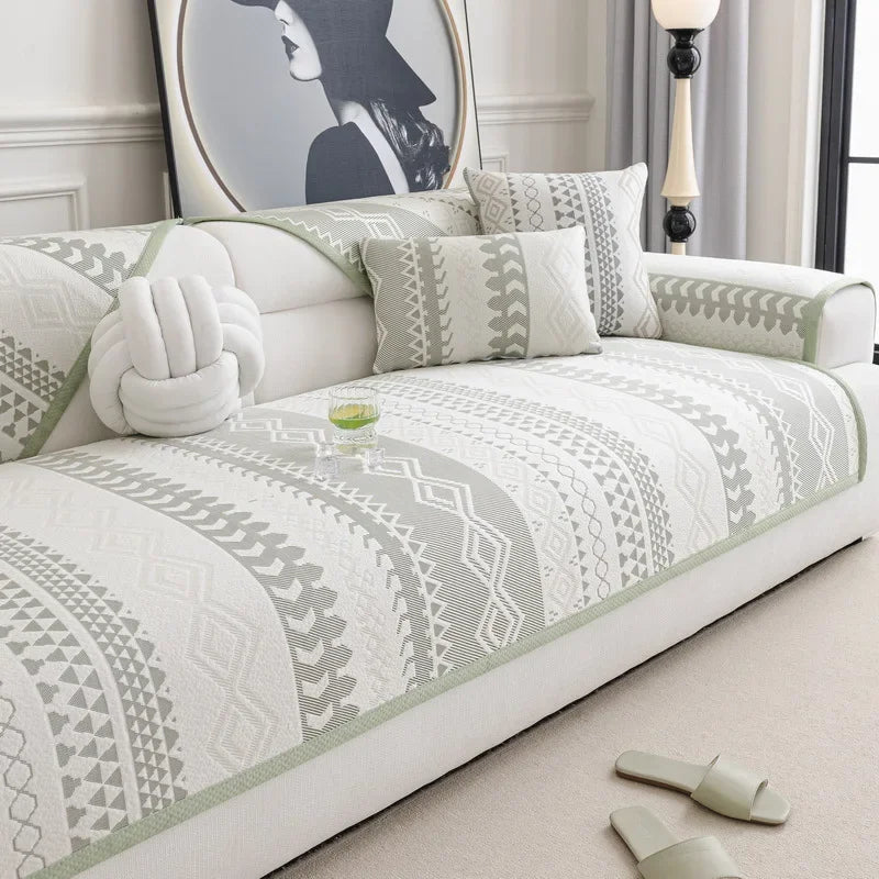 Sofa Decor Mira Ice Silk Couch Cover stretch sofa cover in the UK - lifestyle fit detail 4 - 90x90cm size