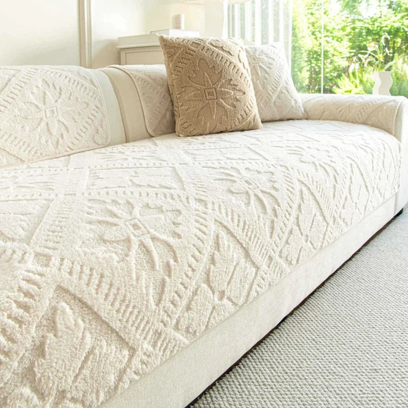 Sofa Decor Provence Plush Winter Sofa Seat Pad detail product image for soft plush sofa cushion cover in the UK - A4 Coffee / Q 110x210cm 1pc