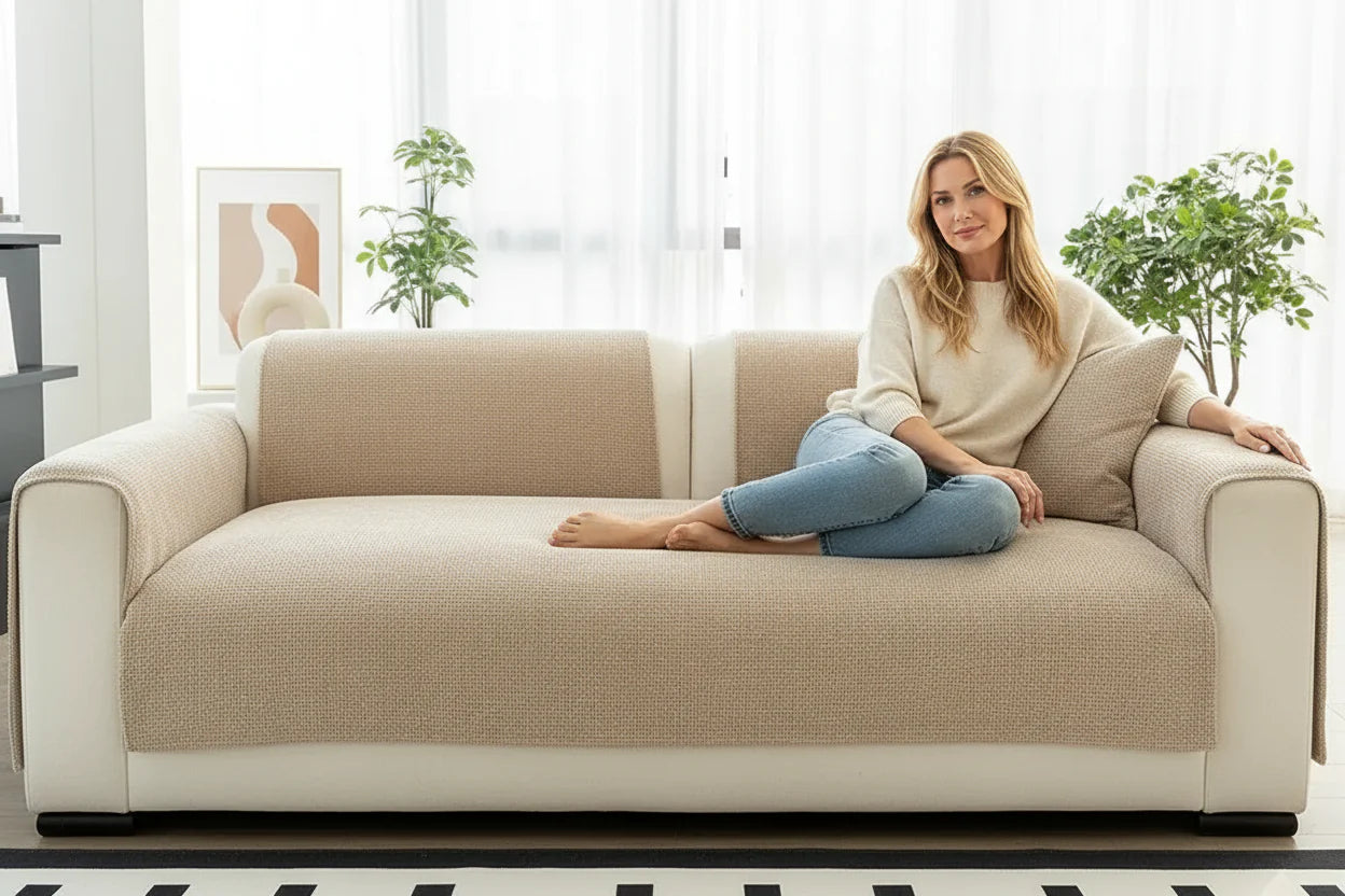 Sofa Decor Oslo Minimal Jacquard Sofa Cover featured product image for jacquard sofa cover in the UK - Khaki / 70*70cm