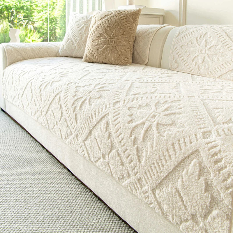 Sofa Decor Provence Plush Winter Sofa Seat Pad lifestyle product image for soft plush sofa cushion cover in the UK - A4 Coffee / E 70x180cm 1pc