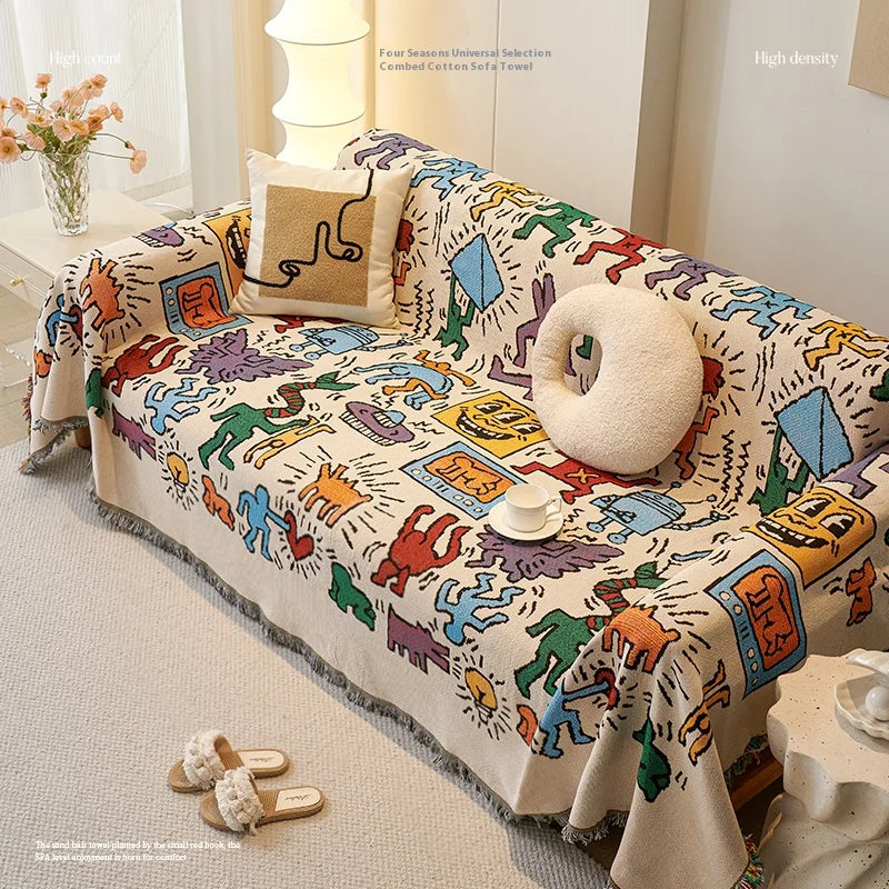 Sofa Decor Arden Patchwork Sofa Throw Cover lifestyle product image for sofa throw cover in the UK - Graffiti colour, 180x300cm size