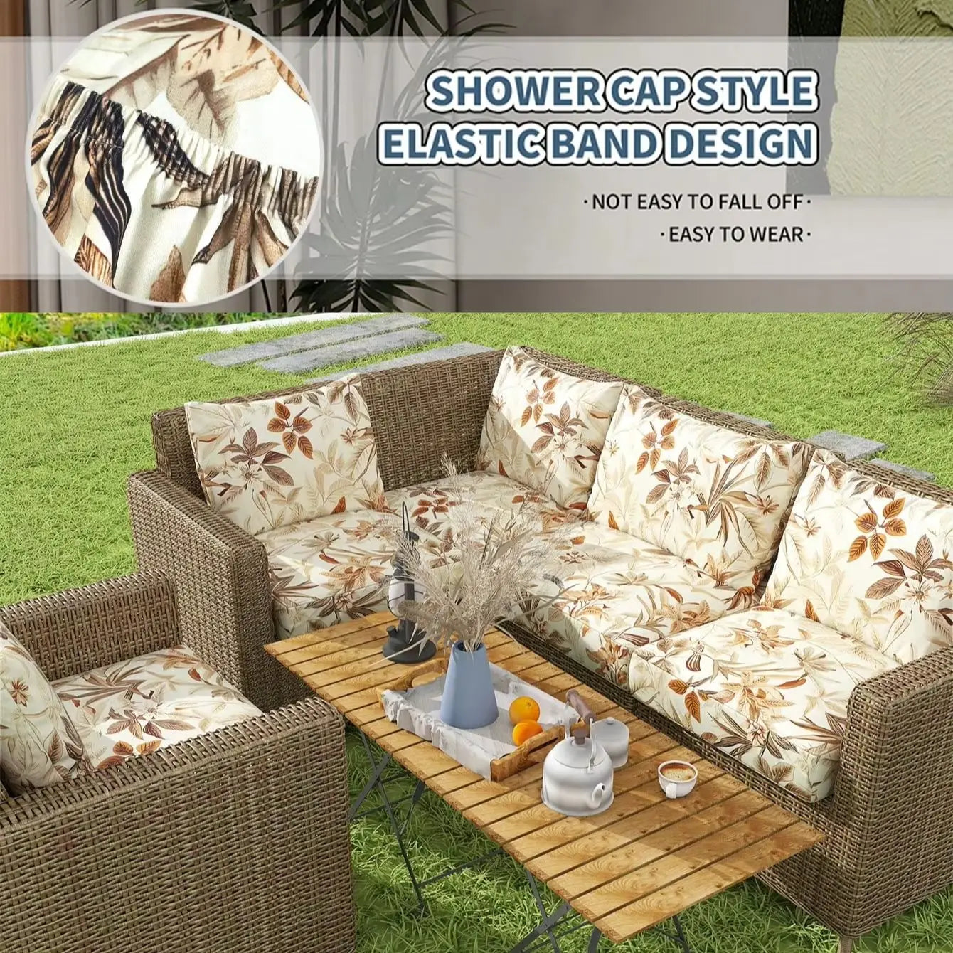 Sofa Decor Hibiscus Tropical Sofa Cushion Covers lifestyle product image for weather resistant sofa cushion cover in the UK - COLOR1 / L-SHAPED