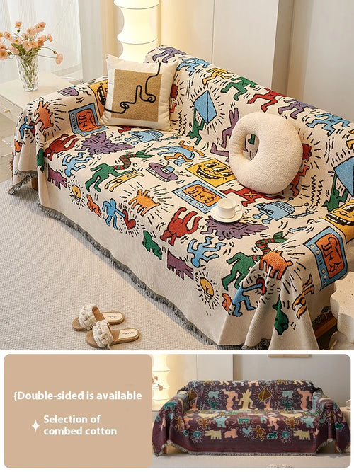 Sofa Decor Arden Patchwork Sofa Throw Cover detail product image for sofa throw cover in the UK - Graffiti colour, 180x340cm size