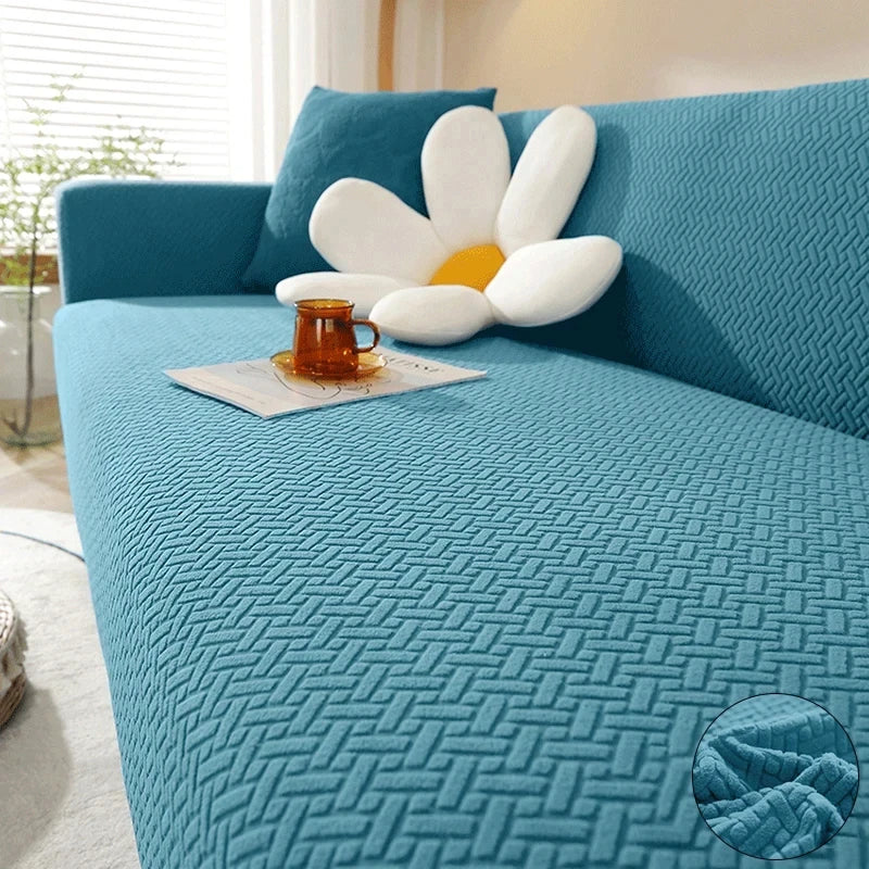 Sofa Decor Verona Geometric Stretch Sofa Cover lifestyle product image for jacquard sofa cover in the UK - Coffee / 1 Seater 90-140cm