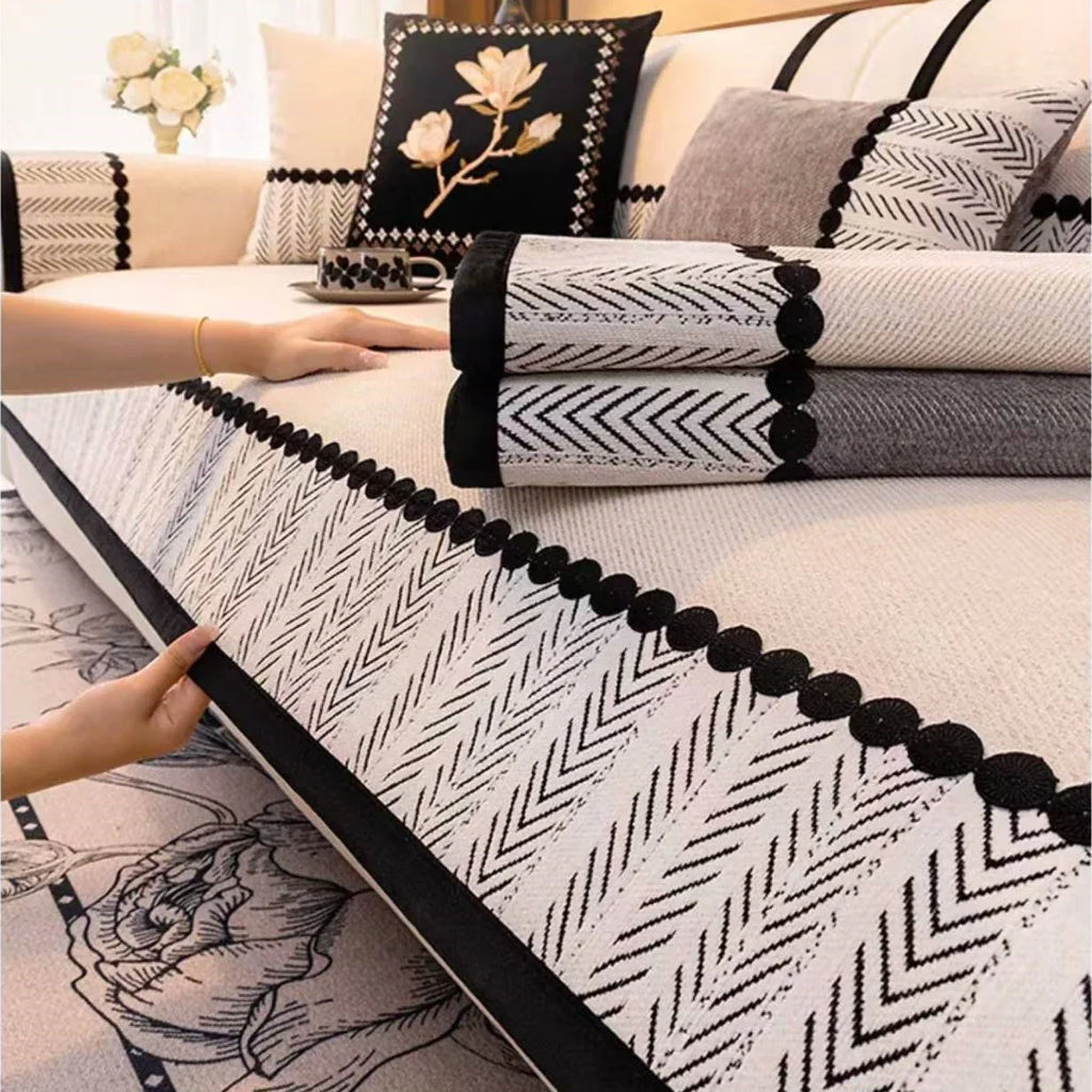 Sofa Decor Marlow Chenille Sofa Seat Cover lifestyle product image for chenille sofa cushion cover in the UK - Beige / 70x180cm