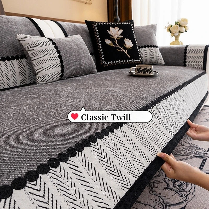 Sofa Decor Marlow Chenille Sofa Seat Cover lifestyle product image for chenille sofa cushion cover in the UK - Beige / 70x240cm