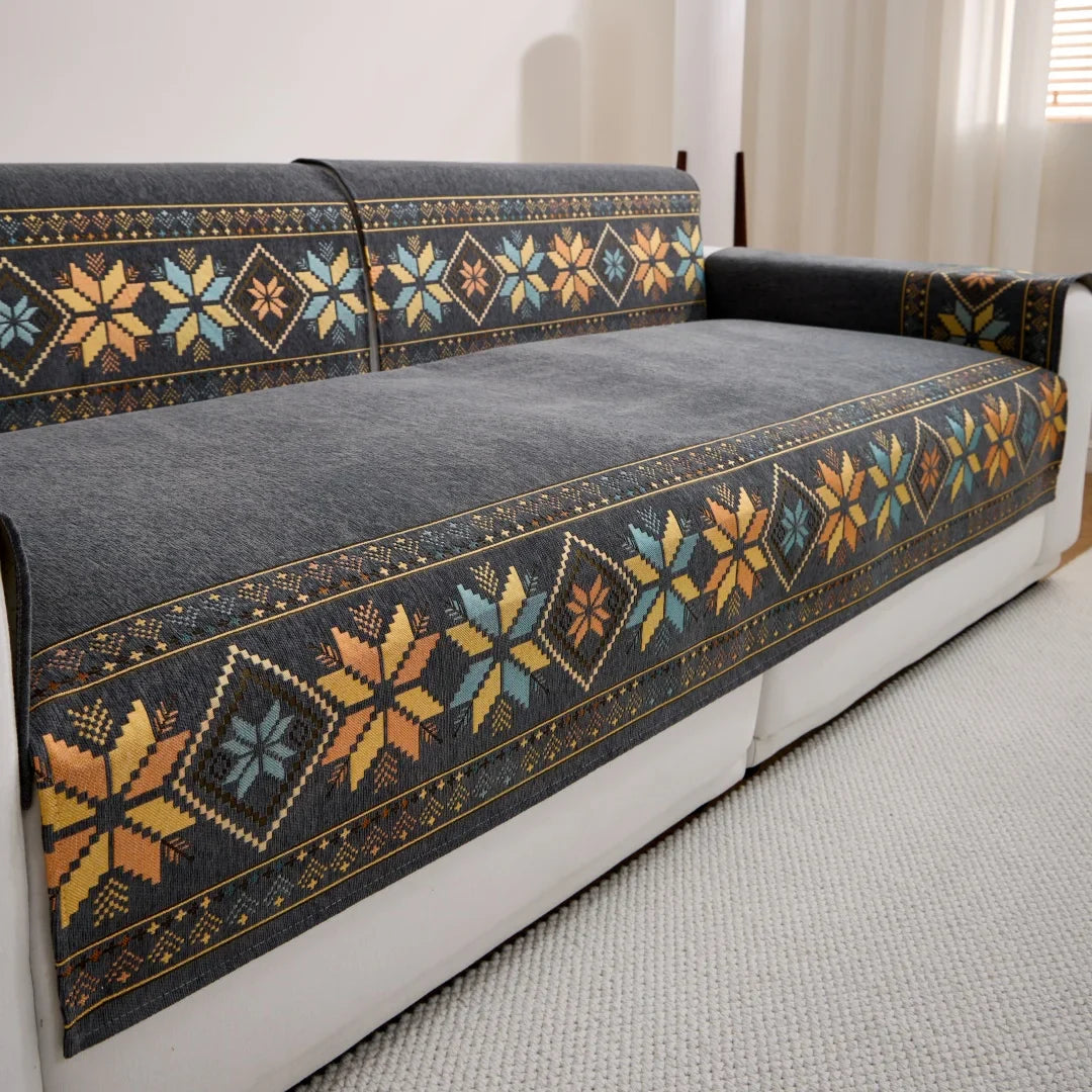 Sofa Decor Sorrento Jacquard Chenille Sofa Cover lifestyle product image for chenille sofa cover in the UK - Green / 70*120cm
