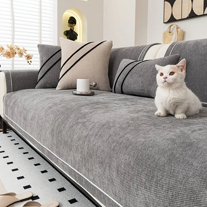 Sofa Decor Geneva Heavy Chenille Sofa Protector lifestyle product image for chenille sofa throw cover in the UK - Dark Grey / 110*240cm