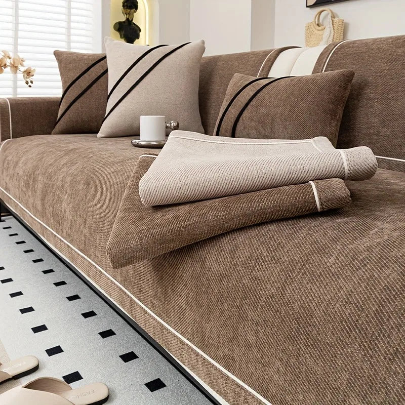 Sofa Decor Geneva Heavy Chenille Sofa Protector lifestyle product image for chenille sofa throw cover in the UK - Dark Grey / 70X240cm