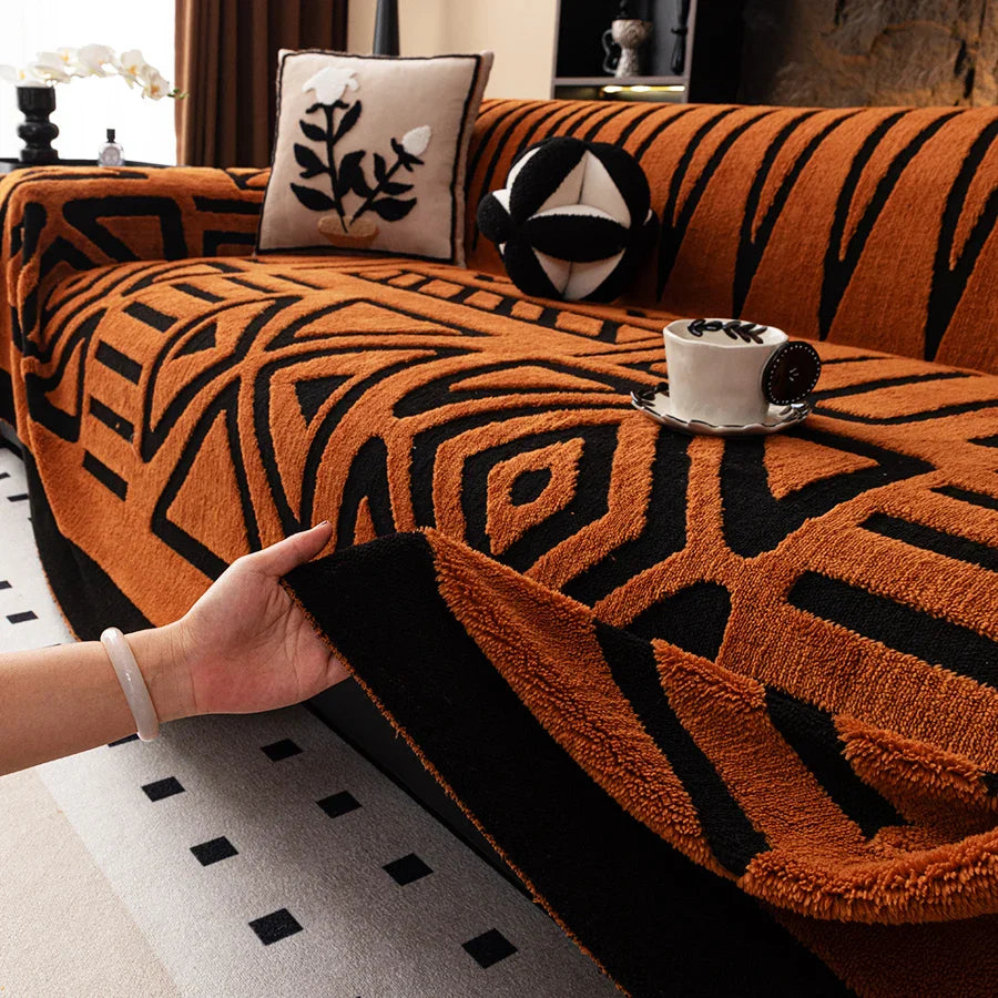Sofa Decor Valencia Boho Jacquard Sofa Throw lifestyle product image for boho sofa throw cover in the UK - Beige / 180X130cm