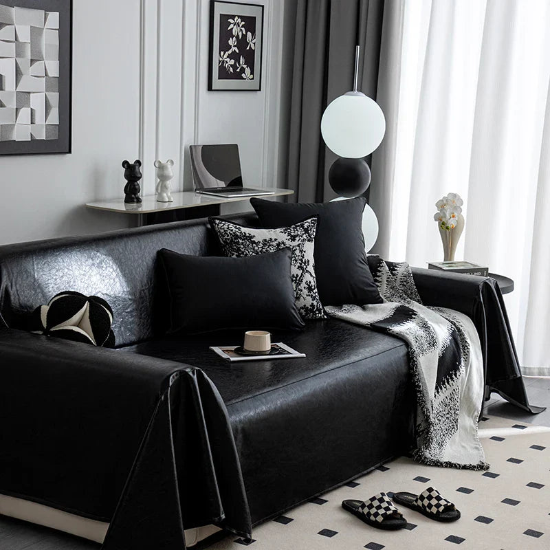 Sofa Decor Nero Water Resistant Leather Sofa Cover stretch sofa cover in the UK - colour and texture view 2 - 180x230cm size