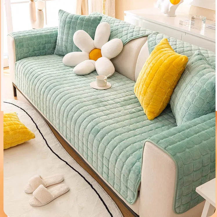 Sofa Decor Raine Plush Flannel Cushion Cover lifestyle product image for soft plush sofa cushion cover in the UK - Beige White / 90x160cm 1pcs