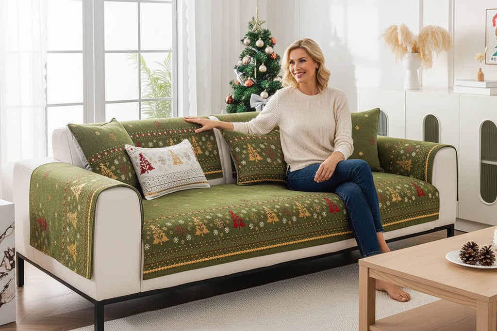Sofa Decor Noel Festive Chenille Cushion Cover chenille sofa seat cover in the UK - featured product image - 90X160cm size
