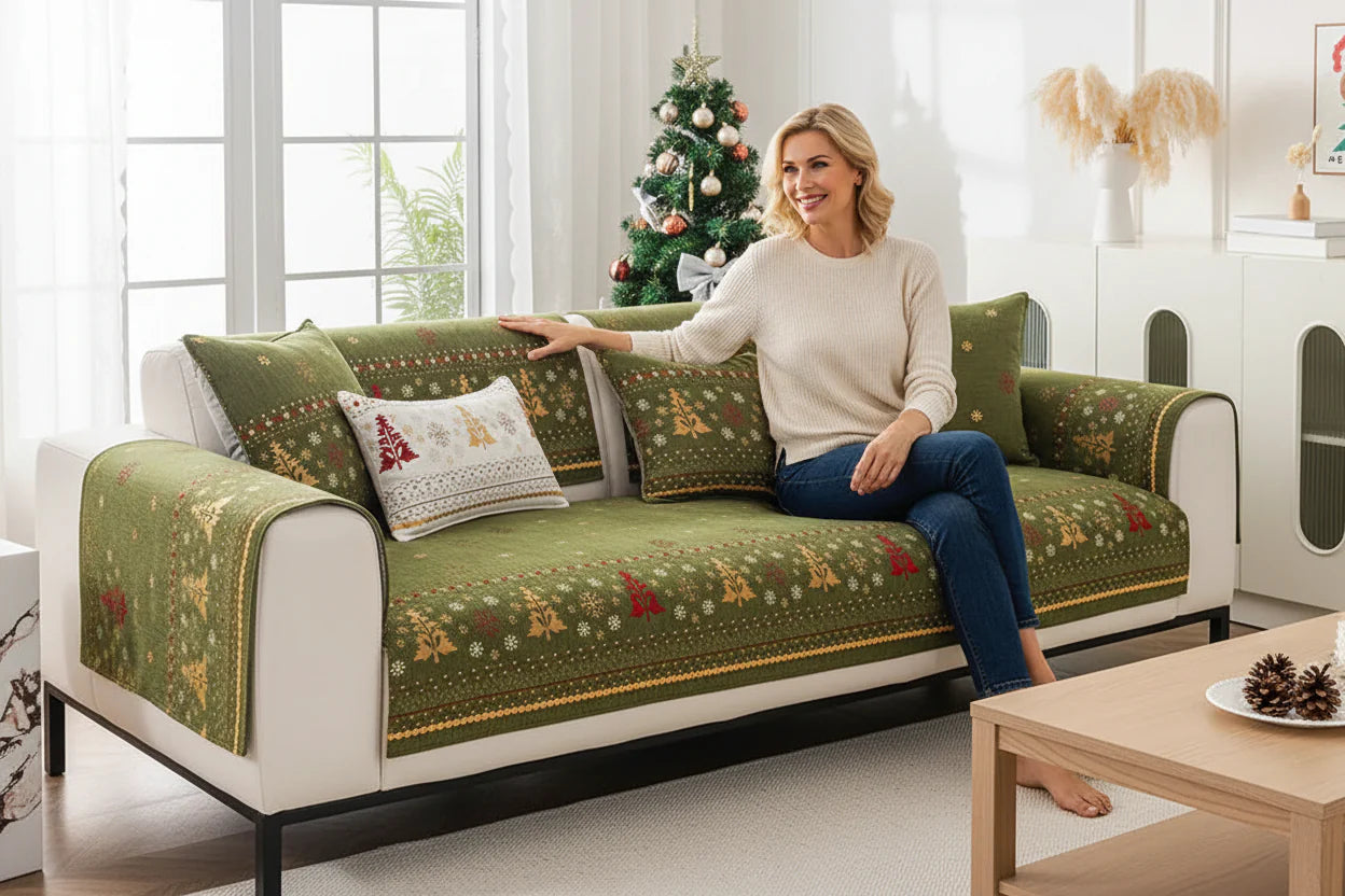 Sofa Decor Noel Festive Chenille Cushion Cover chenille sofa seat cover in the UK - featured product image - 90X160cm size