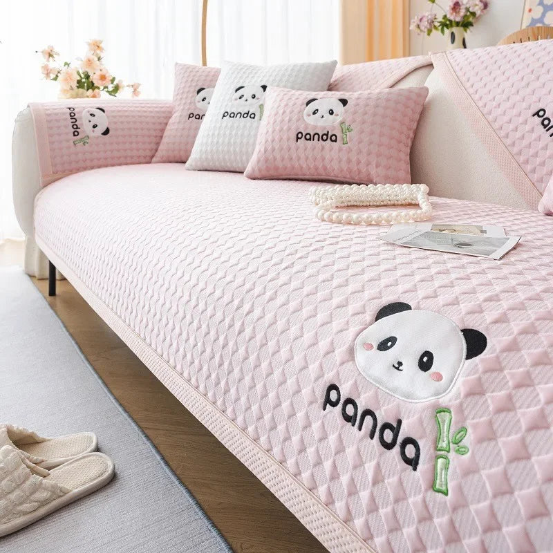 Sofa Decor Juno Ice Silk Sofa Mat lifestyle product image for sofa cushion cover in the UK - Pink / pillow cover 30x50cm