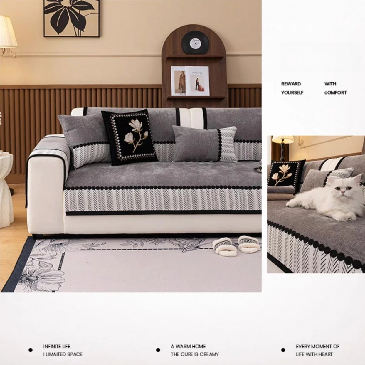 Sofa Decor Marlow Chenille Sofa Seat Cover lifestyle product image for chenille sofa cushion cover in the UK - Beige / 90x70cm