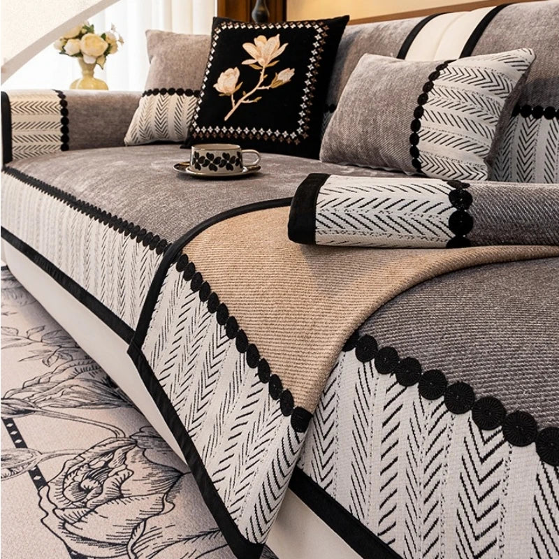 Sofa Decor Marlow Chenille Sofa Seat Cover lifestyle product image for chenille sofa cushion cover in the UK - Beige / 90x90cm