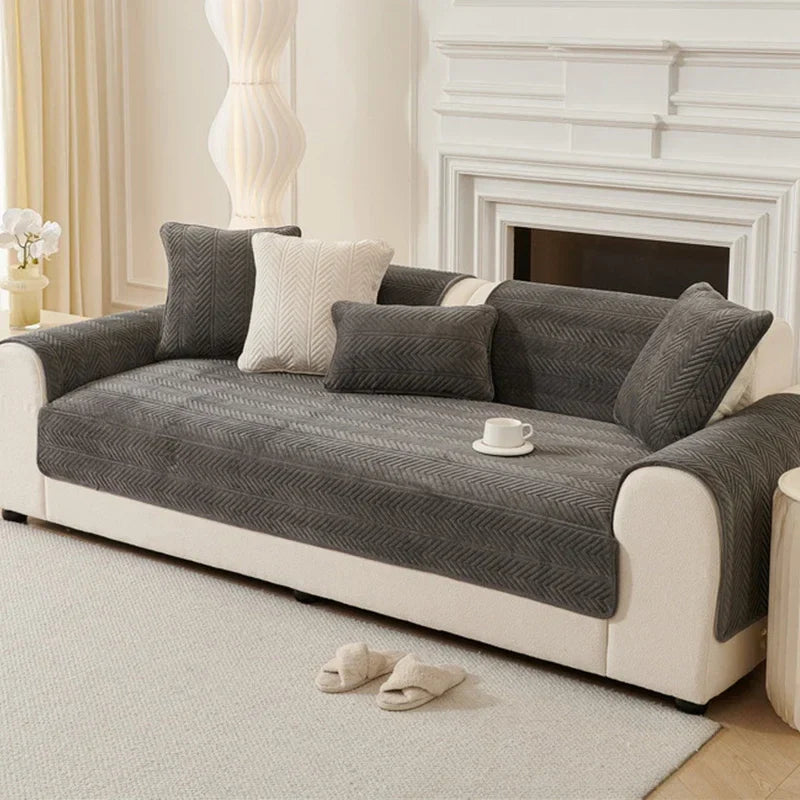 Sofa Decor Umbria Velvet Geometric Sofa Cover detail product image for stretch sofa cover in the UK