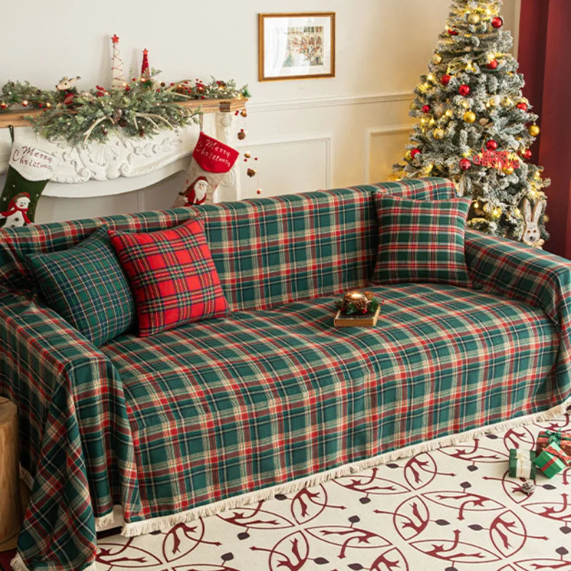 Sofa Decor Harper Plaid Sofa Cover lifestyle product image for stretch sofa cover in the UK - Coffee plaid / 180x260cm