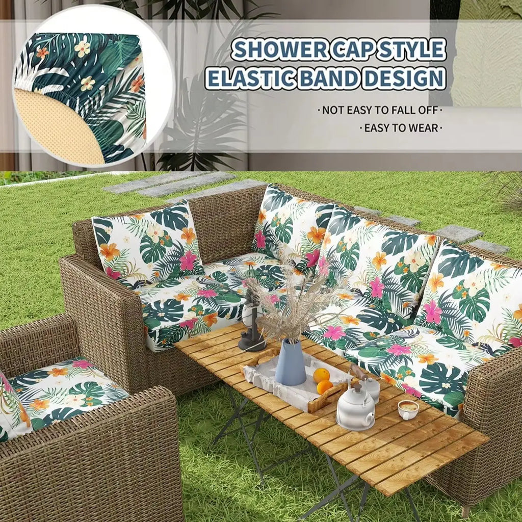 Sofa Decor Hibiscus Tropical Sofa Cushion Covers lifestyle product image for weather resistant sofa cushion cover in the UK - COLOR1 / PLUS S
