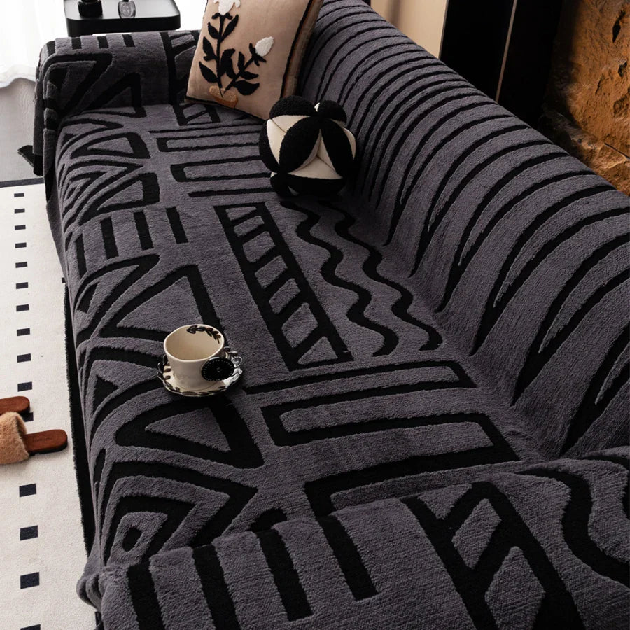 Sofa Decor Valencia Boho Jacquard Sofa Throw lifestyle product image for boho sofa throw cover in the UK - Dark Grey / 180X300cm