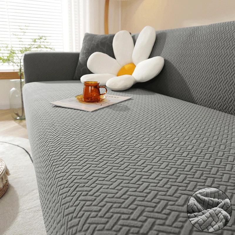 Sofa Decor Verona Geometric Stretch Sofa Cover lifestyle product image for jacquard sofa cover in the UK - Coffee / 2 Seater 145-180cm