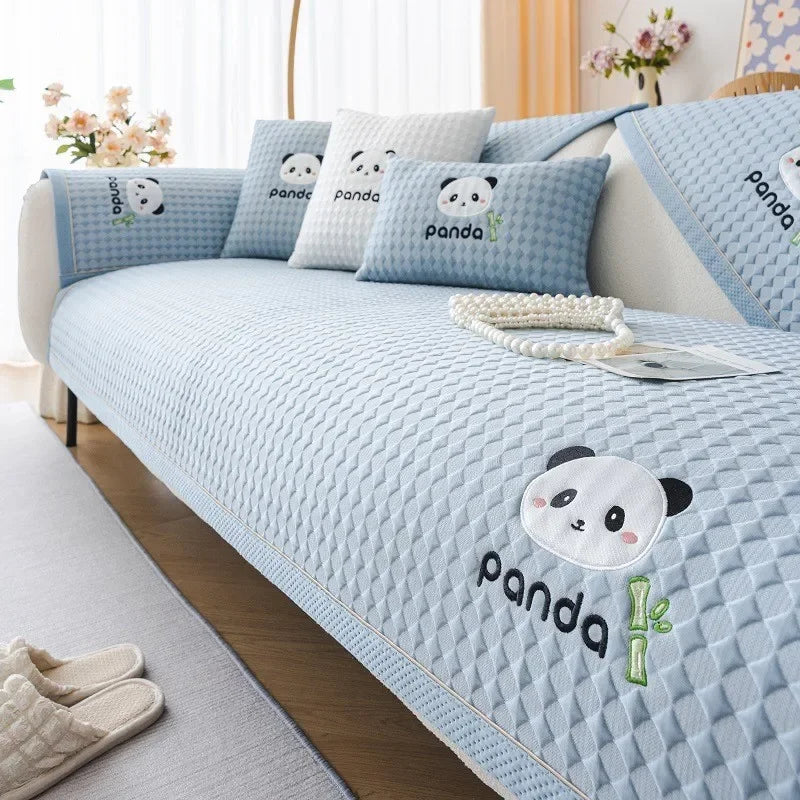 Sofa Decor Juno Ice Silk Sofa Mat lifestyle product image for sofa cushion cover in the UK - Dark blue / 1seat 90x90cm-1pcs