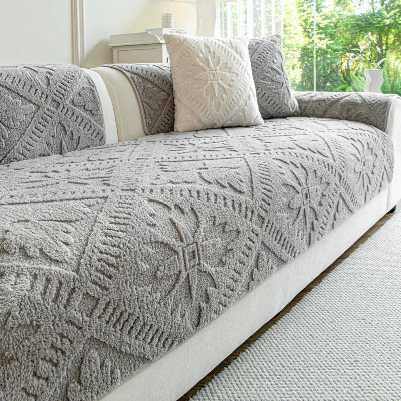 Sofa Decor Provence Plush Winter Sofa Seat Pad lifestyle product image for soft plush sofa cushion cover in the UK - A4 Coffee / O 110x160cm 1pc