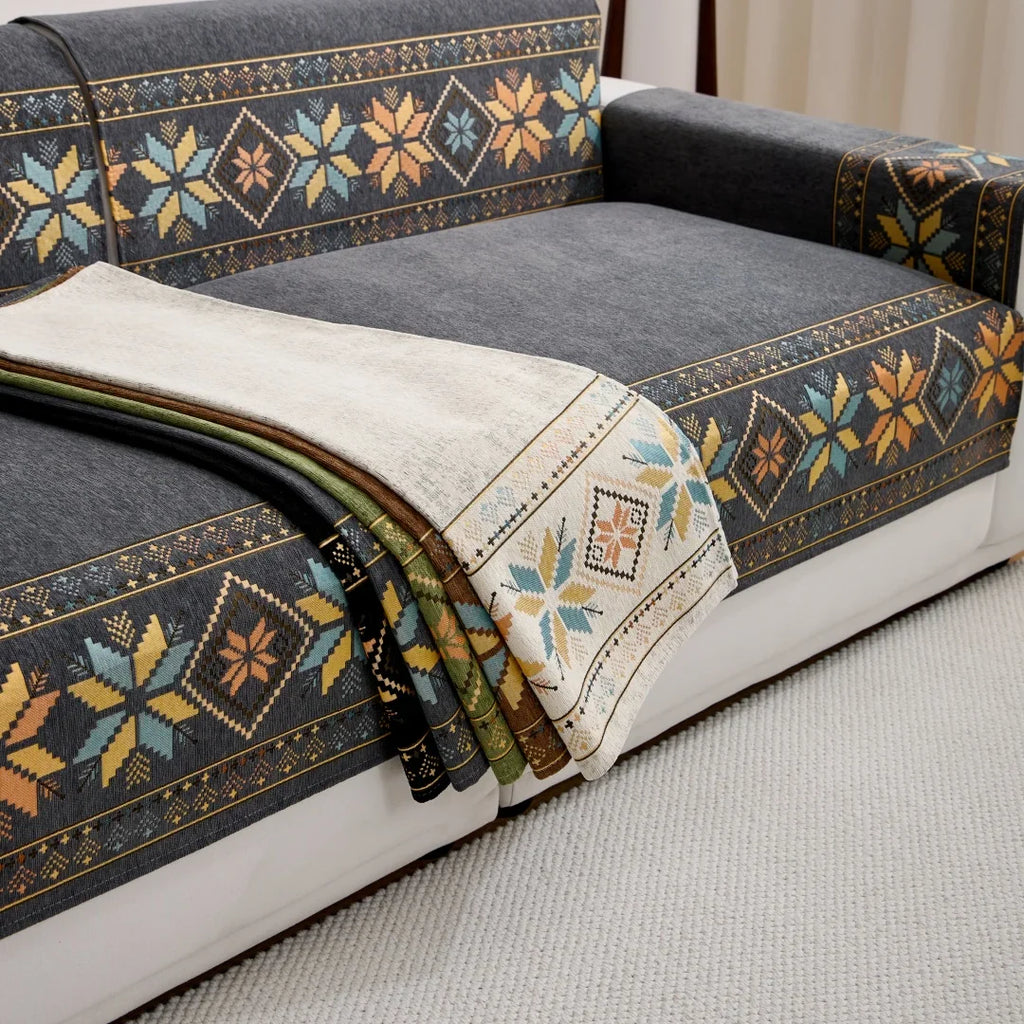 Sofa Decor Sorrento Jacquard Chenille Sofa Cover lifestyle product image for chenille sofa cover in the UK - Beige / 90x120cm