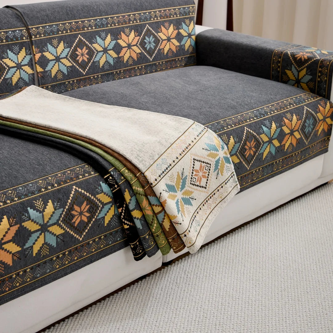 Sofa Decor Sorrento Jacquard Chenille Sofa Cover lifestyle product image for chenille sofa cover in the UK - Beige / 90x120cm