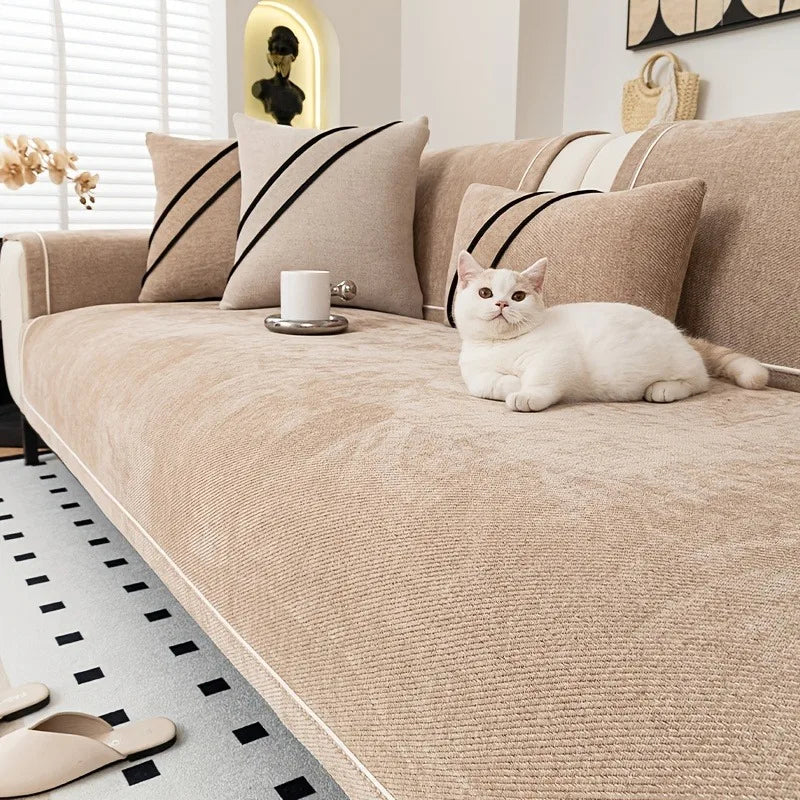 Sofa Decor Geneva Heavy Chenille Sofa Protector lifestyle product image for chenille sofa throw cover in the UK - Dark Grey / 110*160cm