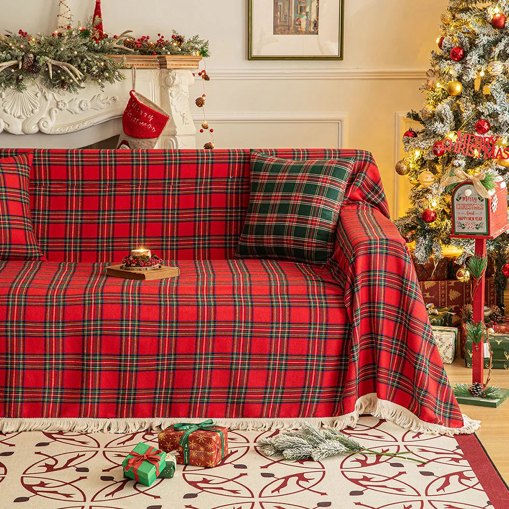 Sofa Decor Harper Plaid Sofa Cover lifestyle product image for stretch sofa cover in the UK - green plaid / 180x340cm