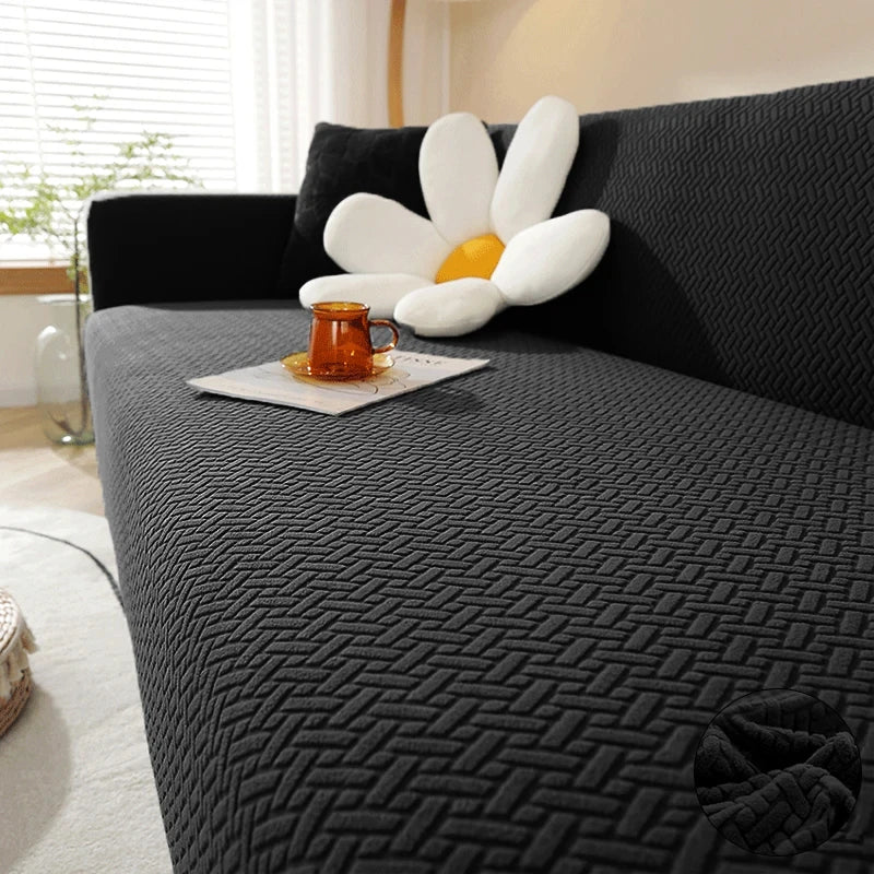 Sofa Decor Verona Geometric Stretch Sofa Cover detail product image for jacquard sofa cover in the UK - Black / 5 Seater 300-360cm