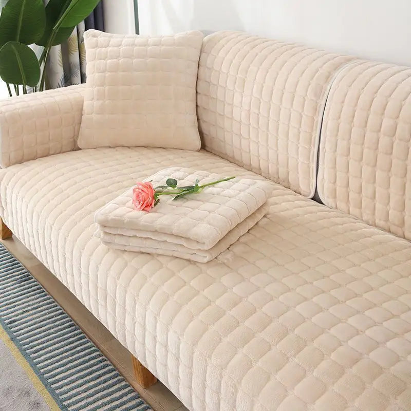 Sofa Decor Raine Plush Flannel Cushion Cover detail product image for soft plush sofa cushion cover in the UK - Beige White / 90x240cm 1pcs