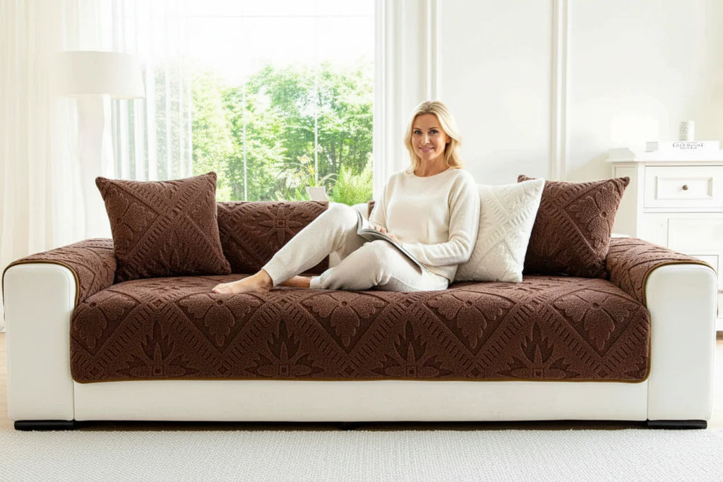 Sofa Decor Provence Plush Winter Sofa Seat Pad featured product image for soft plush sofa cushion cover in the UK - A4 Coffee / R 110x240cm 1pc