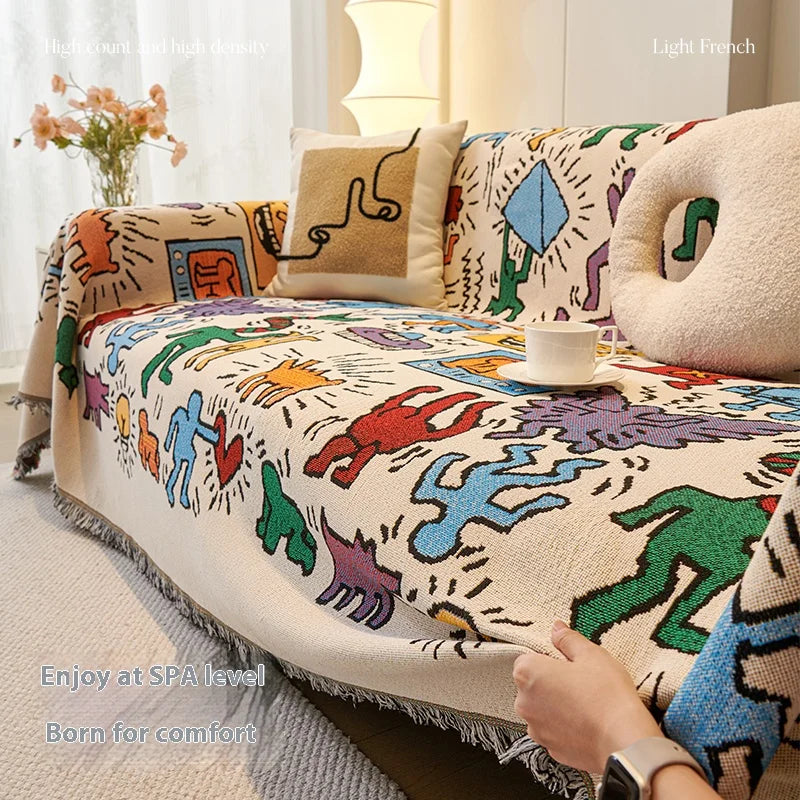 Sofa Decor Arden Patchwork Sofa Throw Cover lifestyle product image for sofa throw cover in the UK - Graffiti colour, 180x380cm size